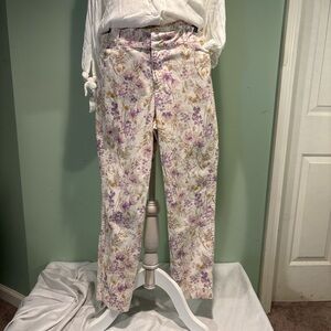 Women’s Floral Print Straight-Leg ankle chino Pants - Lavender & Cream size 8